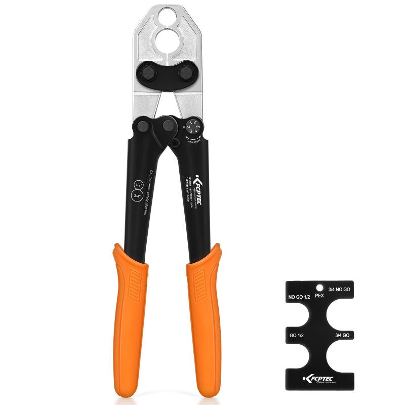 KF CPTEC 1/2'' & 3/4'' Combo PEX Crimping Tool for Copper Crimp Rings with Go/No-Go Gauge, Meets ASTM F1807 Standard, Durable Plumbing Tool - Image 1